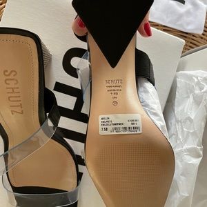 SCHUTZ Ariellen Vinyl & Rhinestones Sandal - 7.5 / Black / Vinyl & Nappa Leather